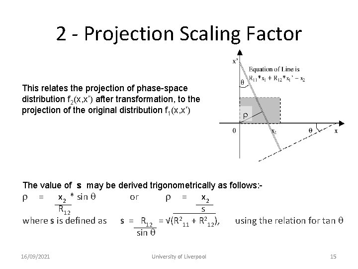 2 - Projection Scaling Factor This relates the projection of phase-space distribution f 2(x,