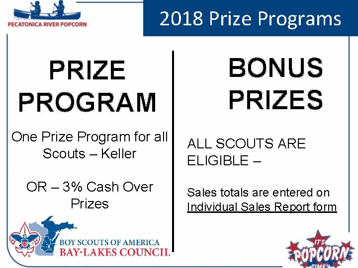 2018 Prize Programs PRIZE PROGRAM One Prize Program for all Scouts – Keller OR
