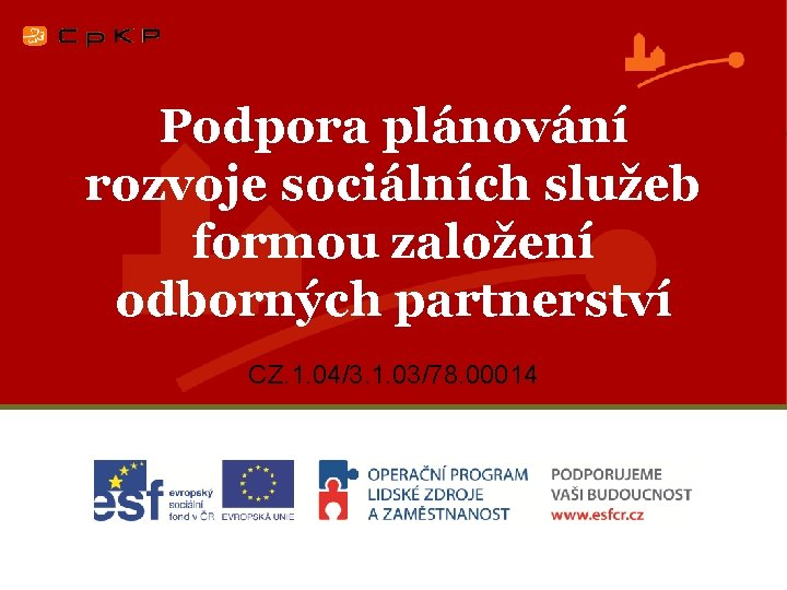 Podpora plánování rozvoje sociálních služeb formou založení odborných partnerství CZ. 1. 04/3. 1. 03/78.