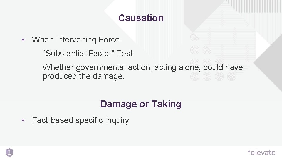 Causation • When Intervening Force: “Substantial Factor” Test Whether governmental action, acting alone, could Causation • When Intervening Force: “Substantial Factor” Test Whether governmental action, acting alone, could