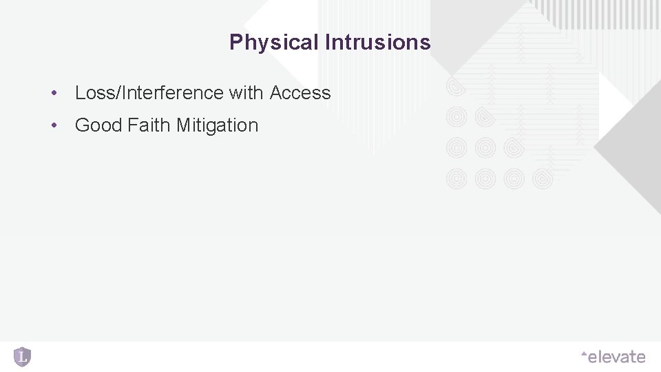 Physical Intrusions • Loss/Interference with Access • Good Faith Mitigation Physical Intrusions • Loss/Interference with Access • Good Faith Mitigation