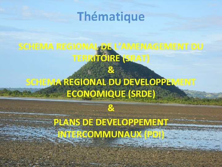 Thématique SCHEMA REGIONAL DE L’AMENAGEMENT DU TERRITOIRE (SRAT) & SCHEMA REGIONAL DU DEVELOPPEMENT ECONOMIQUE