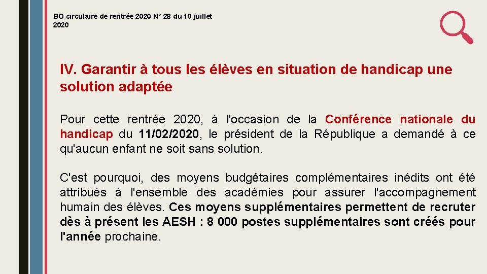 BO circulaire de rentrée 2020 N° 28 du 10 juillet 2020 IV. Garantir à