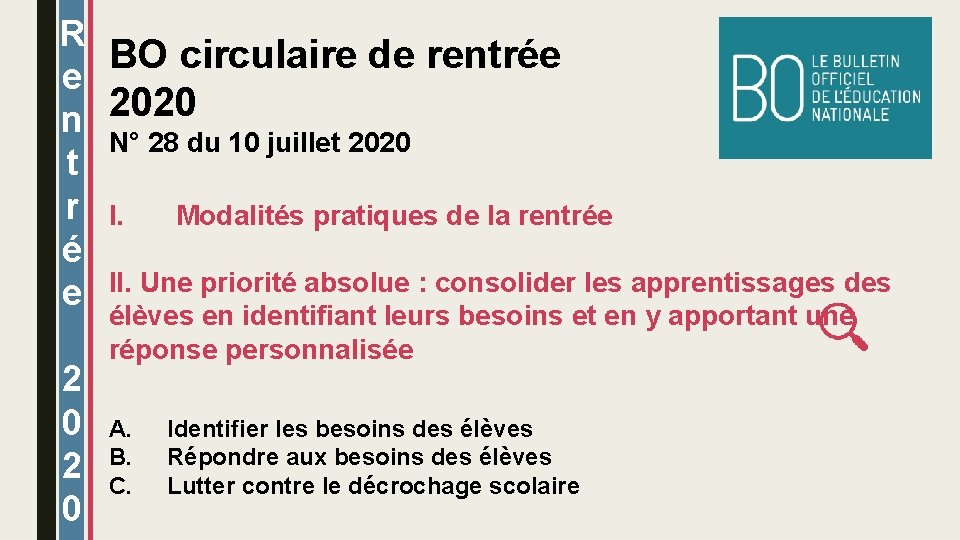 R BO circulaire de rentrée e 2020 n N° 28 du 10 juillet 2020
