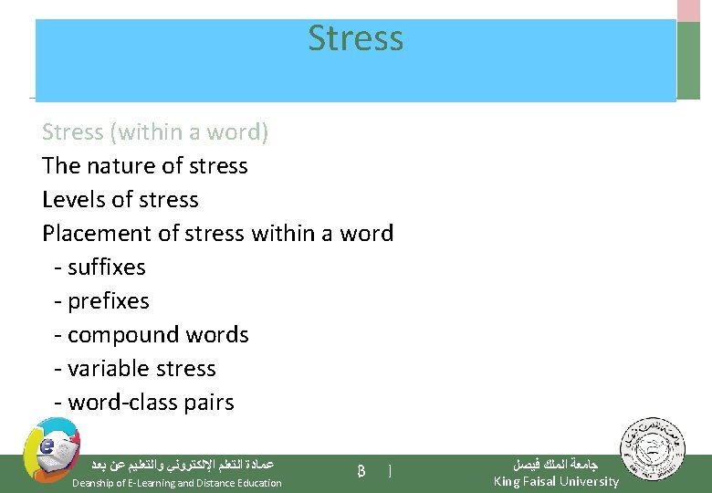 Stress (within a word) The nature of stress Levels of stress Placement of stress