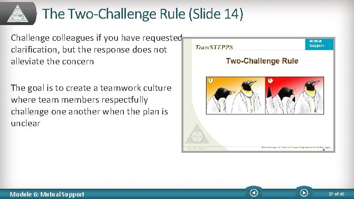 The Two-Challenge Rule (Slide 14) Challenge colleagues if you have requested clarification, but the