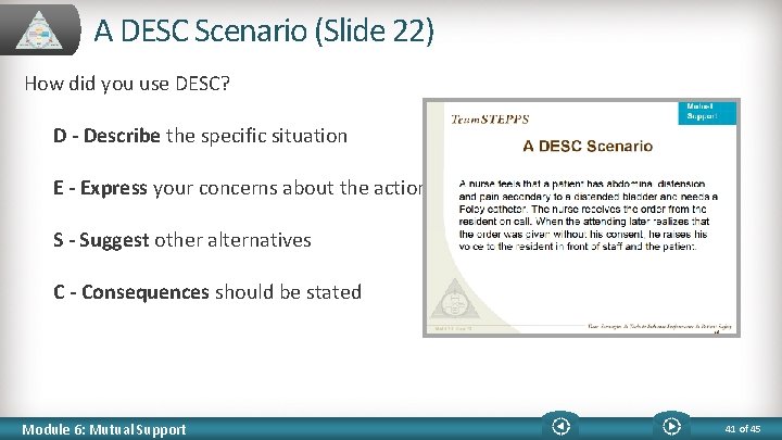 A DESC Scenario (Slide 22) How did you use DESC? D - Describe the