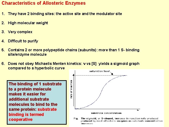 Characteristics of Allosteric Enzymes 1. They have 2 binding sites: the active site and