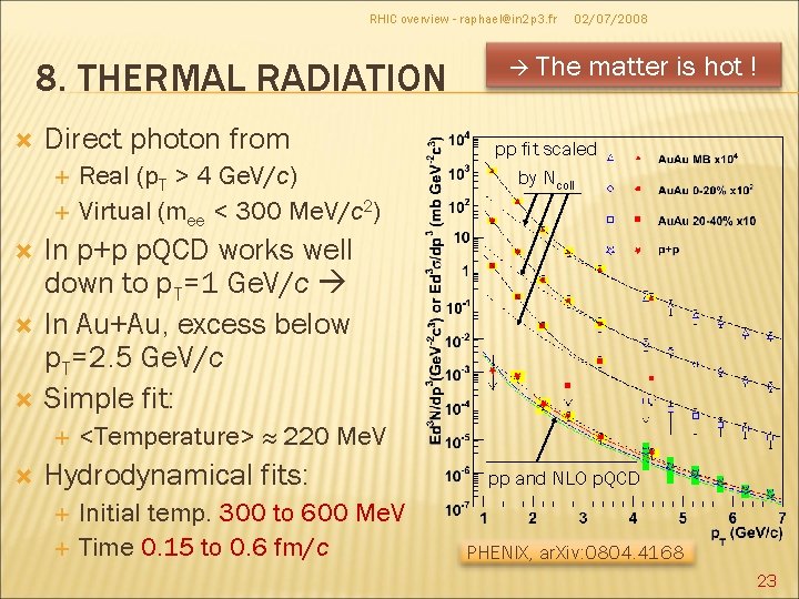 RHIC overview - raphael@in 2 p 3. fr 8. THERMAL RADIATION Direct photon from