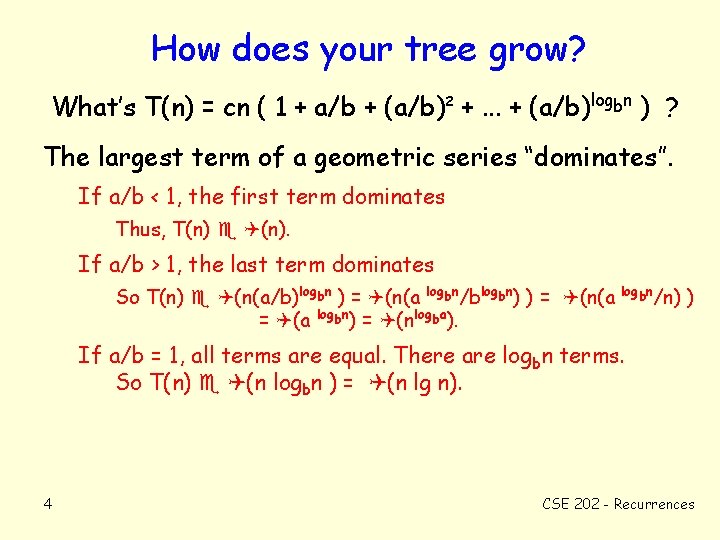 How does your tree grow? What’s T(n) = cn ( 1 + a/b +