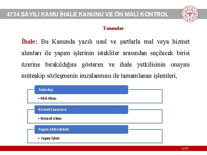 4734 SAYILI KAMU İHALE KANUNU VE ÖN MALİ KONTROL Tanımlar İhale: Bu Kanunda yazılı