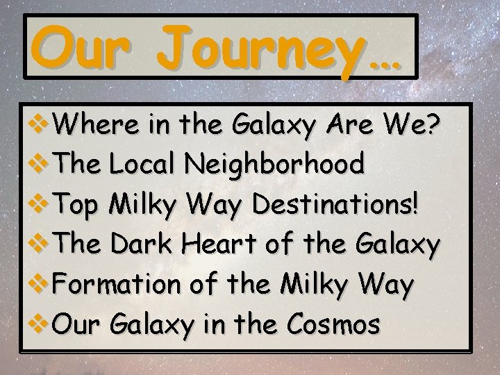 Our Journey… v. Where in the Galaxy Are We? v. The Local Neighborhood v.