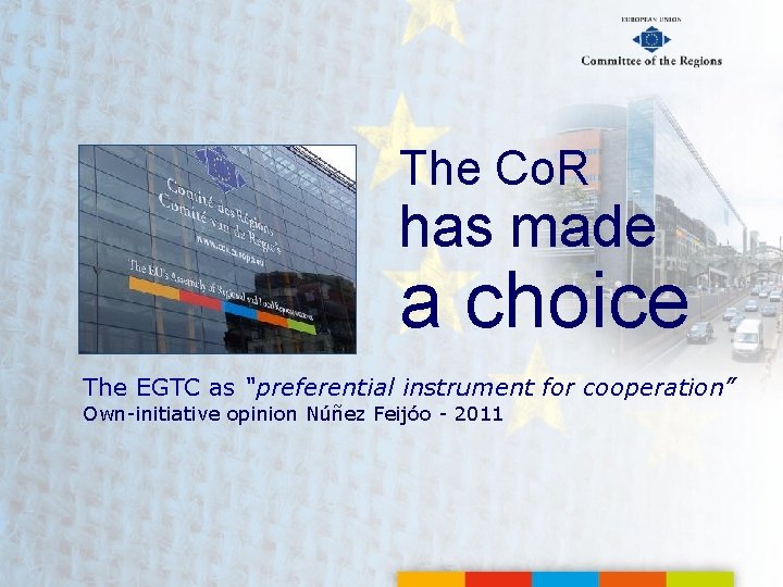 The Co. R has made a choice The EGTC as “preferential instrument for cooperation”