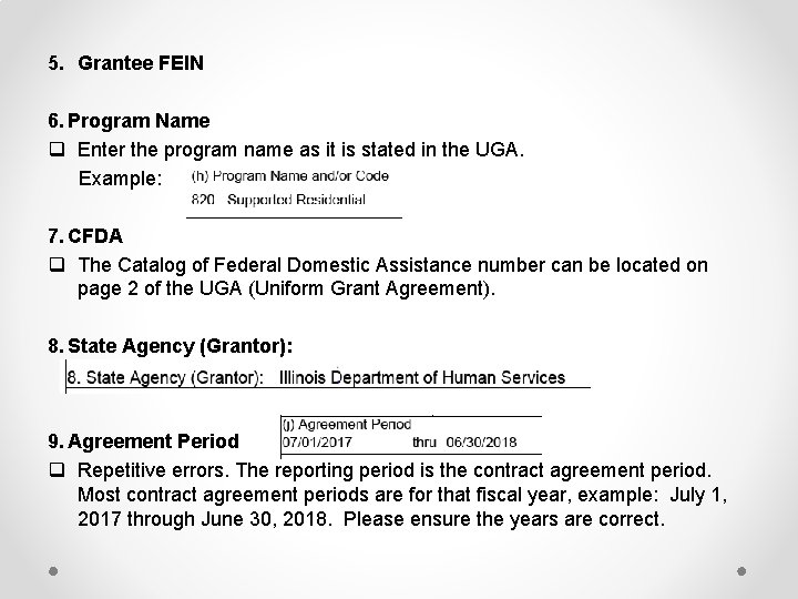 5. Grantee FEIN 6. Program Name q Enter the program name as it is