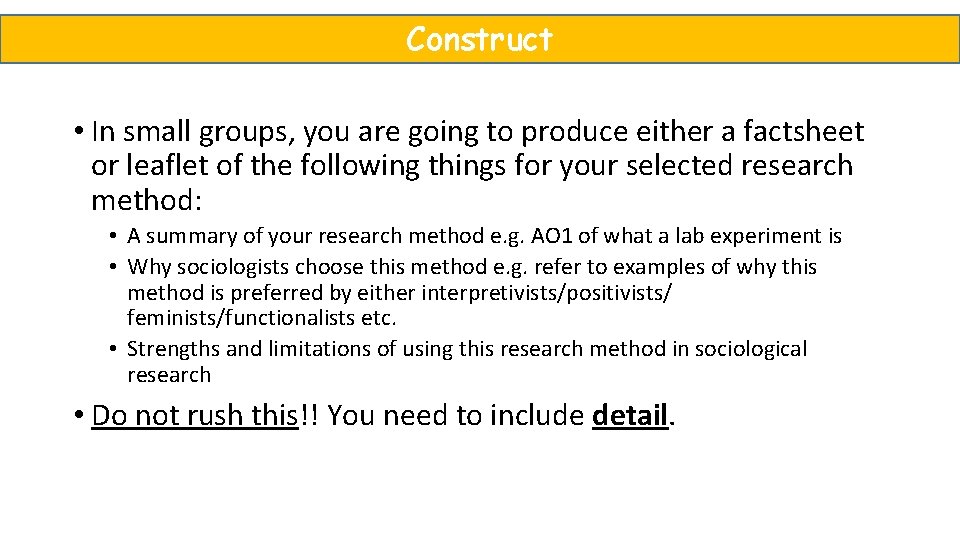Construct • In small groups, you are going to produce either a factsheet or Construct • In small groups, you are going to produce either a factsheet or