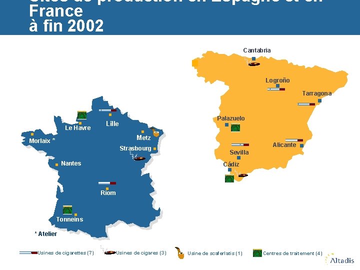 Sites de production en Espagne et en France à fin 2002 Cantabria Logroño Tarragona