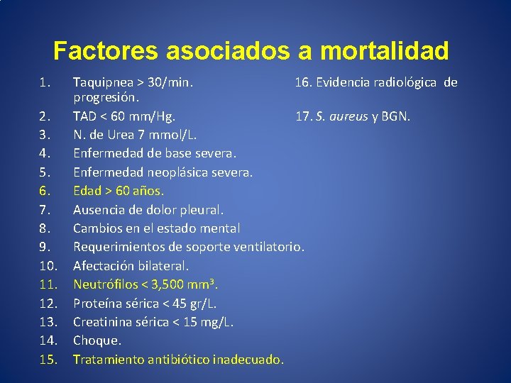 Factores asociados a mortalidad 1. 2. 3. 4. 5. 6. 7. 8. 9. 10.