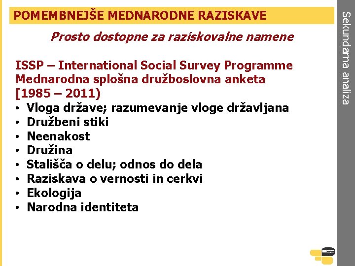 Prosto dostopne za raziskovalne namene ISSP – International Social Survey Programme Mednarodna splošna družboslovna