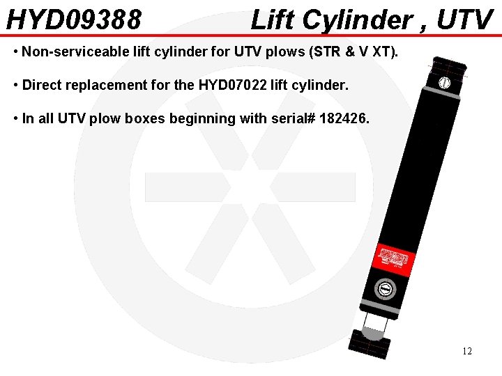 HYD 09388 Lift Cylinder , UTV • Non-serviceable lift cylinder for UTV plows (STR