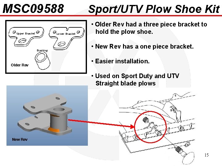 MSC 09588 Upper Bracket Lower Bracket Bushing Older Rev Sport/UTV Plow Shoe Kit •