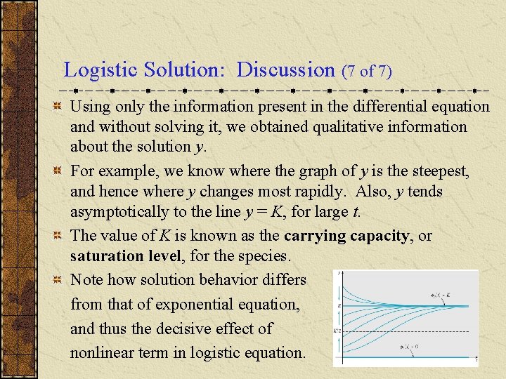 Logistic Solution: Discussion (7 of 7) Using only the information present in the differential