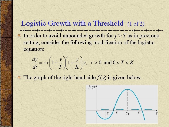 Logistic Growth with a Threshold (1 of 2) In order to avoid unbounded growth