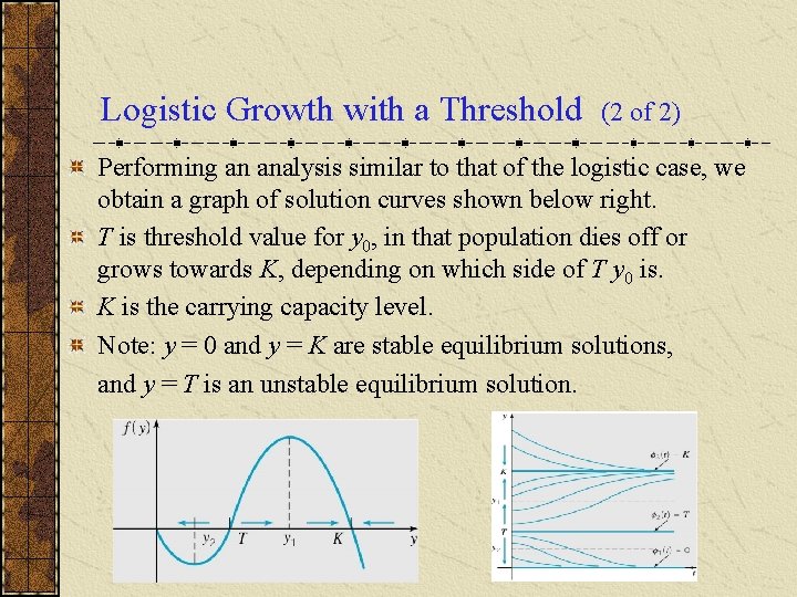 Logistic Growth with a Threshold (2 of 2) Performing an analysis similar to that