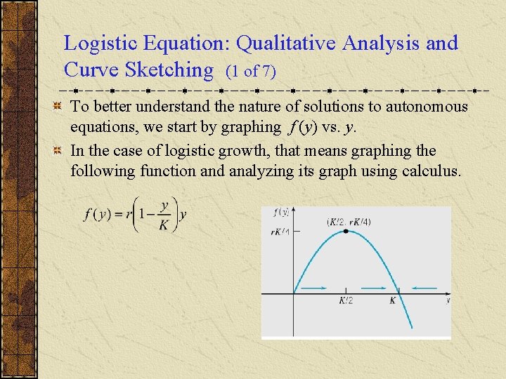 Logistic Equation: Qualitative Analysis and Curve Sketching (1 of 7) To better understand the