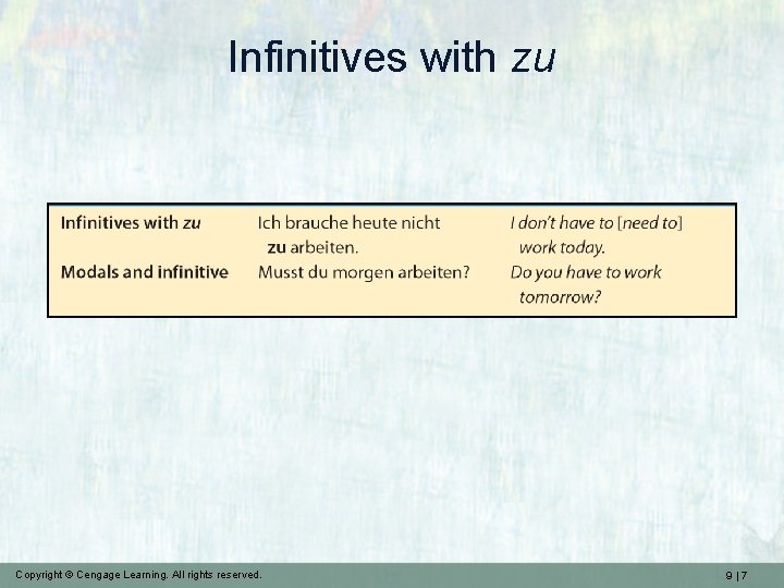 Infinitives with zu Copyright © Cengage Learning. All rights reserved. 9|7 