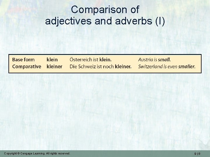 Comparison of adjectives and adverbs (I) Copyright © Cengage Learning. All rights reserved. 9|8