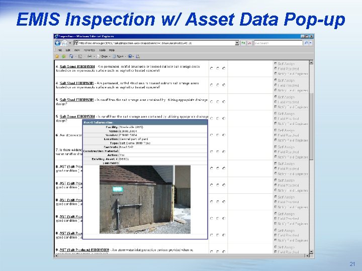 EMIS Inspection w/ Asset Data Pop-up 21 