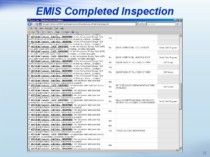 EMIS Completed Inspection 22 