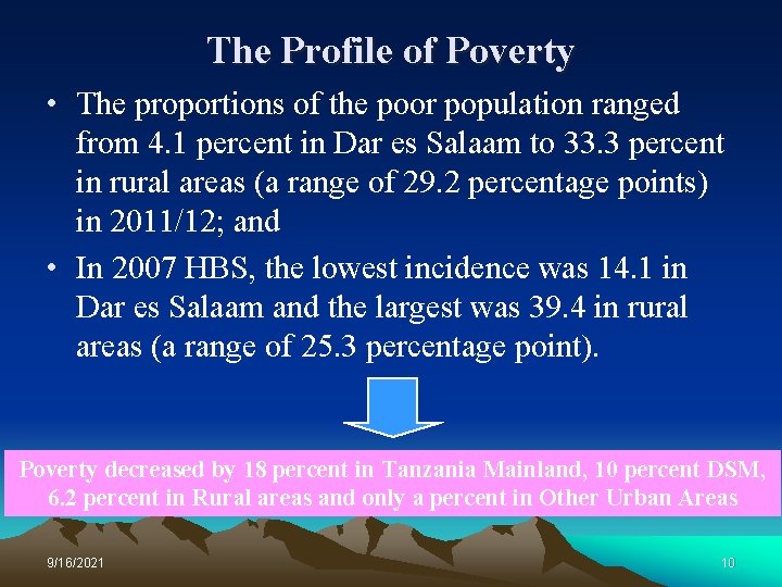 The Profile of Poverty • The proportions of the poor population ranged from 4.