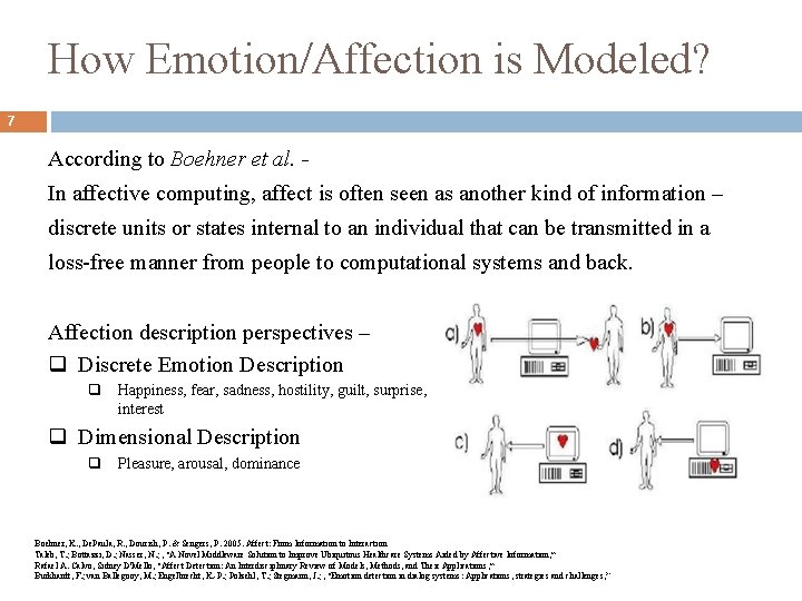 How Emotion/Affection is Modeled? 7 According to Boehner et al. In affective computing, affect