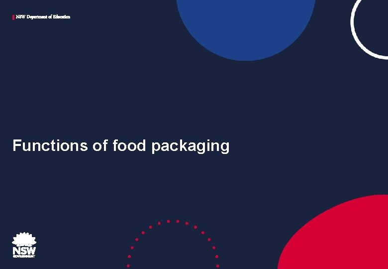 NSW Department of Education Functions of food packaging 