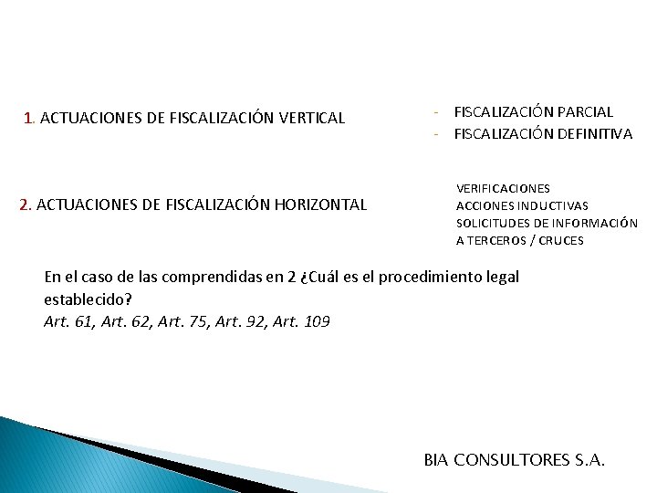 1. ACTUACIONES DE FISCALIZACIÓN VERTICAL 2. ACTUACIONES DE FISCALIZACIÓN HORIZONTAL - FISCALIZACIÓN PARCIAL -