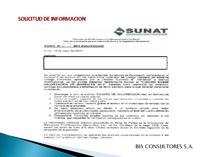 SOLICITUD DE INFORMACION BIA CONSULTORES S. A. 