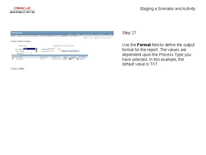 Staging a Scenario and Activity Step 27 Use the Format field to define the