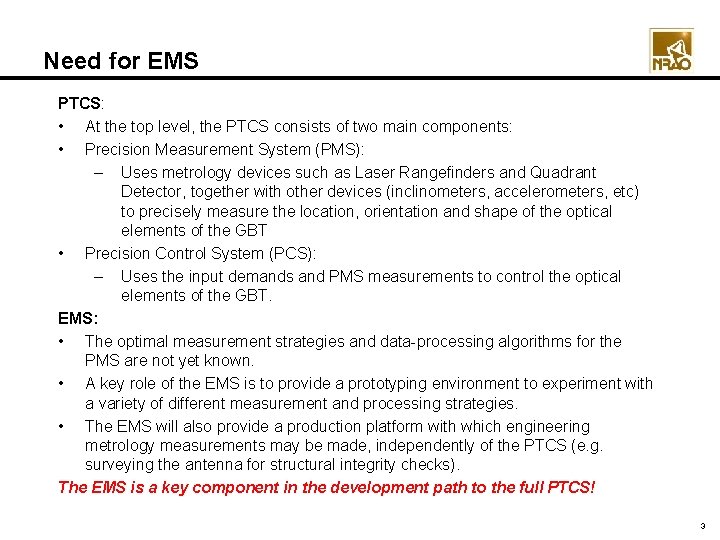 Need for EMS PTCS: • At the top level, the PTCS consists of two Need for EMS PTCS: • At the top level, the PTCS consists of two