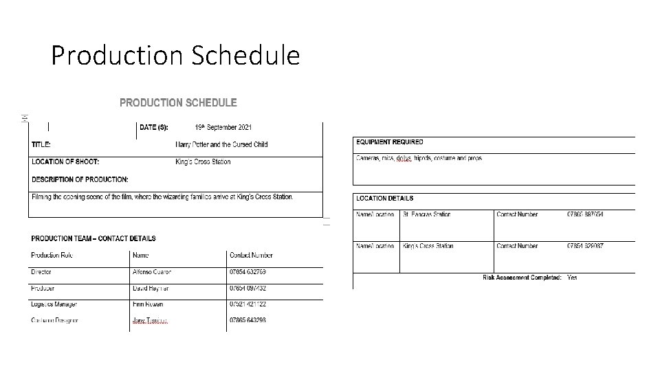 Production Schedule 