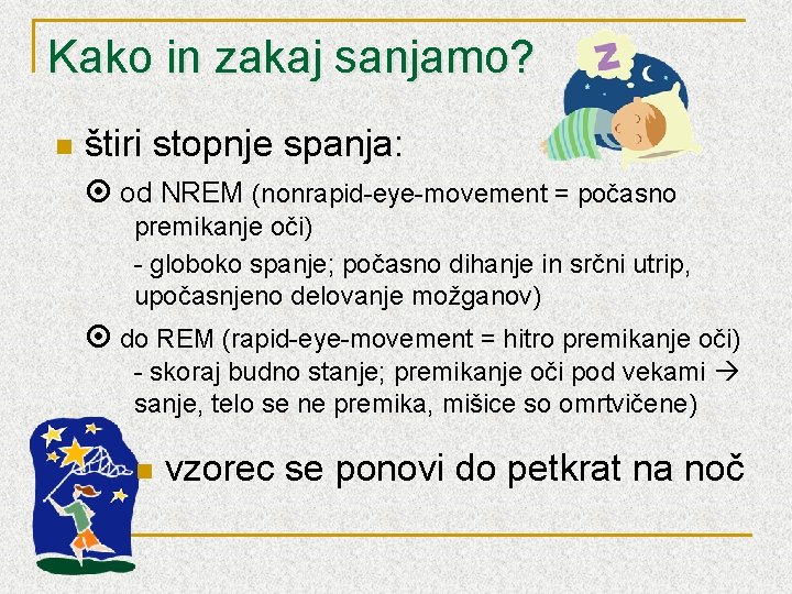 Kako in zakaj sanjamo? n štiri stopnje spanja: od NREM (nonrapid-eye-movement = počasno premikanje