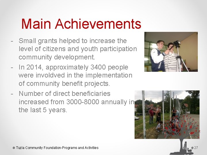 Main Achievements - Small grants helped to increase the level of citizens and youth