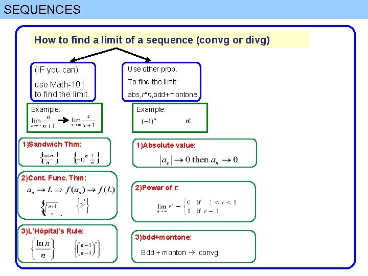 SEQUENCES How to find a limit of a sequence (convg or divg) (IF you