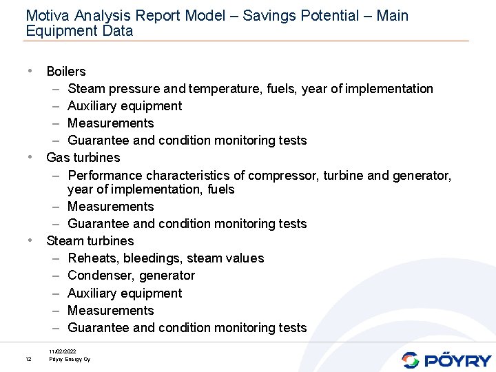 Motiva Analysis Report Model – Savings Potential – Main Equipment Data • Boilers Steam