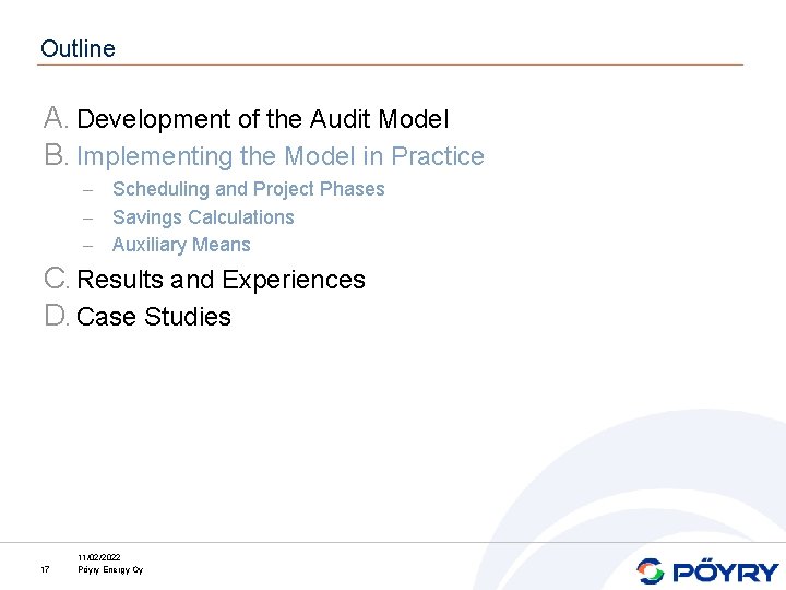 Outline A. Development of the Audit Model B. Implementing the Model in Practice Scheduling