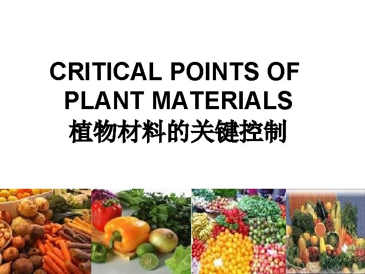 CRITICAL POINTS OF PLANT MATERIALS 植物材料的关键控制 