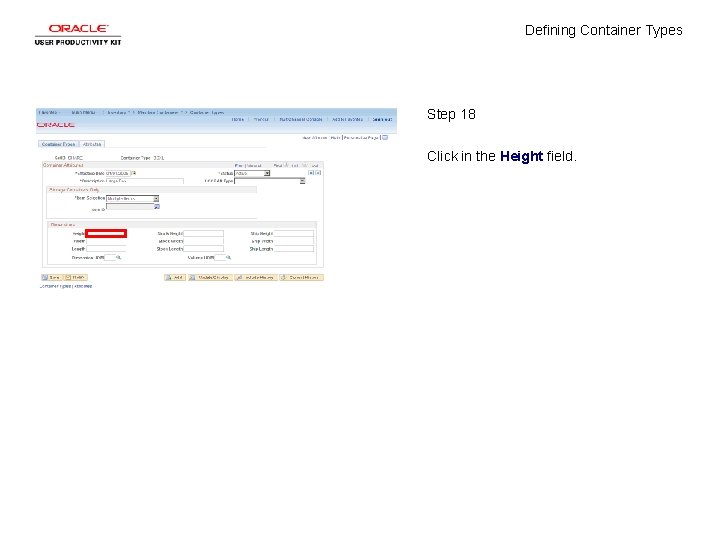 Defining Container Types Step 18 Click in the Height field. 