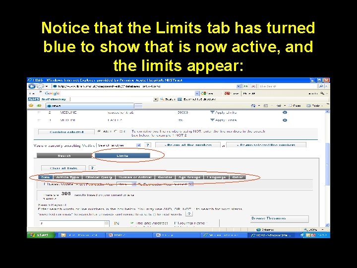 Notice that the Limits tab has turned blue to show that is now active,