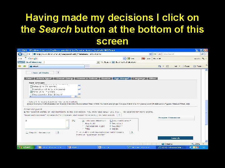 Having made my decisions I click on the Search button at the bottom of
