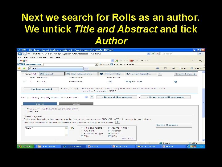 Next we search for Rolls as an author. We untick Title and Abstract and